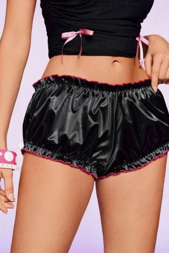 Women’s Satin Lover Girl Panties black knickers Frill Trim bloomers size M /10