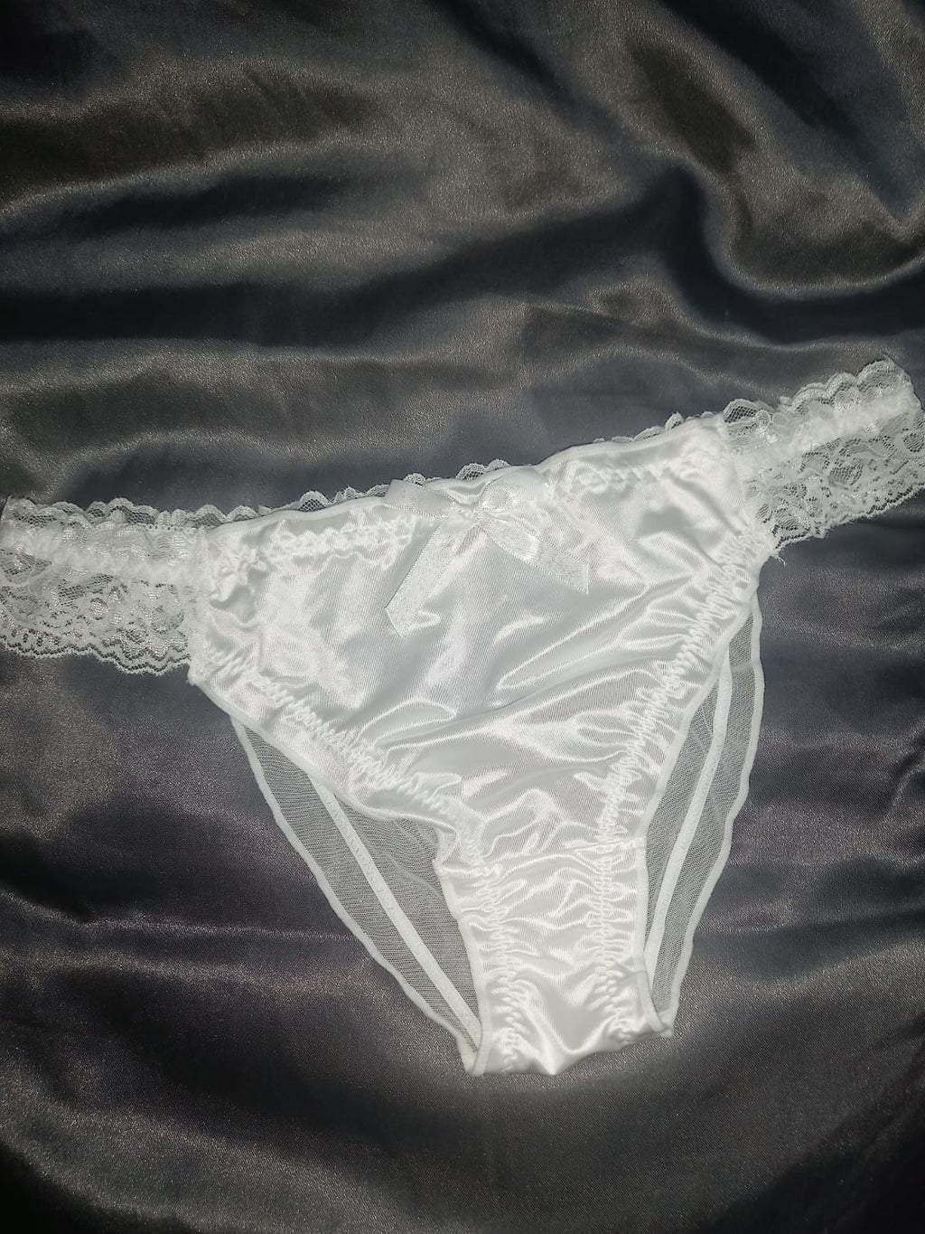 Women's French satin front knickers panties mesh back tanga sissy size 8/10 S/M
