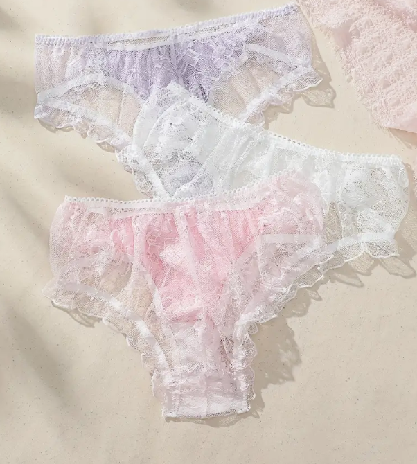 Women's Sexy Lace knickers With Bow Semi-sheer Silky soft feel front panties