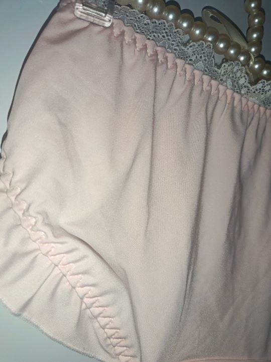 Pink Satin Frilly Knickers Lace Trim Bow Detail buttons detail size L 10-12