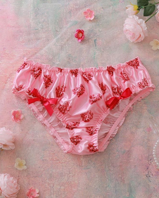 Women’s Satin Silky Feel Floral Panties Bow Soft & Smooth size UK 16-18 / (XL)