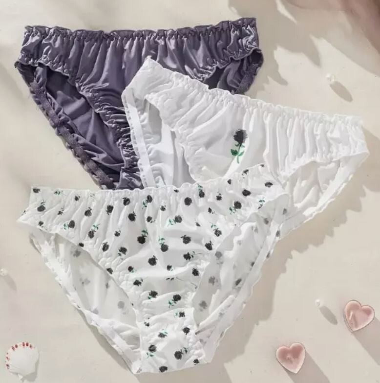Women's Sexy soft silky feel knickers satin panties with rose design sissy TV CD