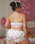 Satin Heart Print Lingerie Set Bandeau Bra Shorts Lace silky plus size XXL 20-22