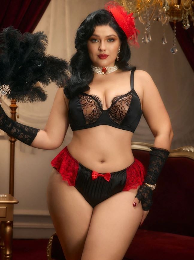 Black Satin Lace Frilly Knickers Red Bow Panties Ruffle plus size 3XL UK 20-22