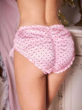 Silky feel pink satin panties polka dot lace trim full coverage size UK 8/(S)