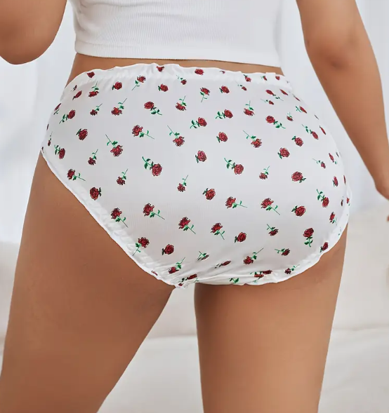 Women's Sexy soft silky feel knickers satin panties with rose design sissy TV CD