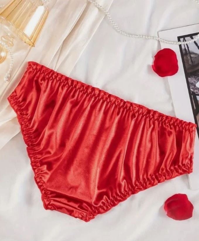 Red Satin Ruched Knickers Cute Bow Trim Girly Coquette sissy knickers size 10 M