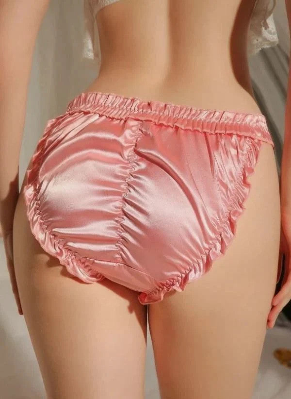 Pink Satin Ruffle Bikini Panties Bows glossy Soft Shiny Underwear UK 16-18 XL