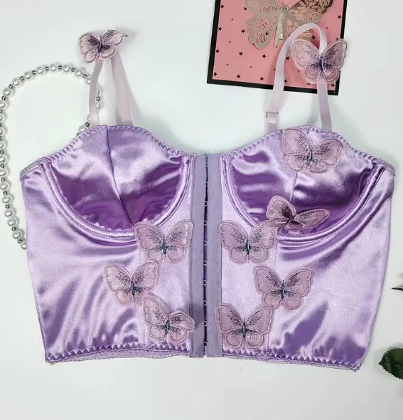 Sexy lilac corset with butterfly detail adjustable straps silky feel sissy CD TV