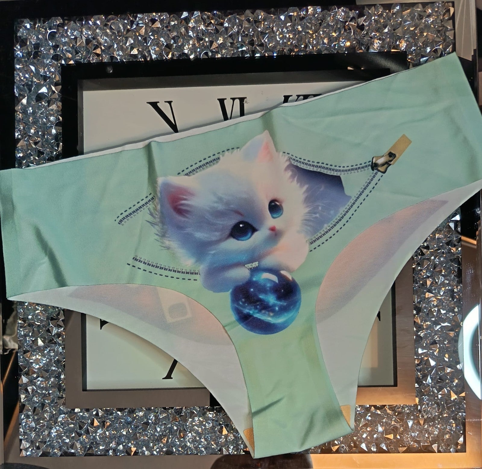 Womens silky feel satin panties seamless 3D cartoon print size M to L - 10/12/14