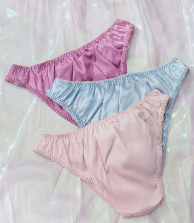 3 pack Satin Panties Coquette Bow Bikini Cut Lingerie silky soft sissy size S 8