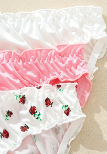Women's Sexy soft silky feel knickers satin panties with rose design sissy TV CD