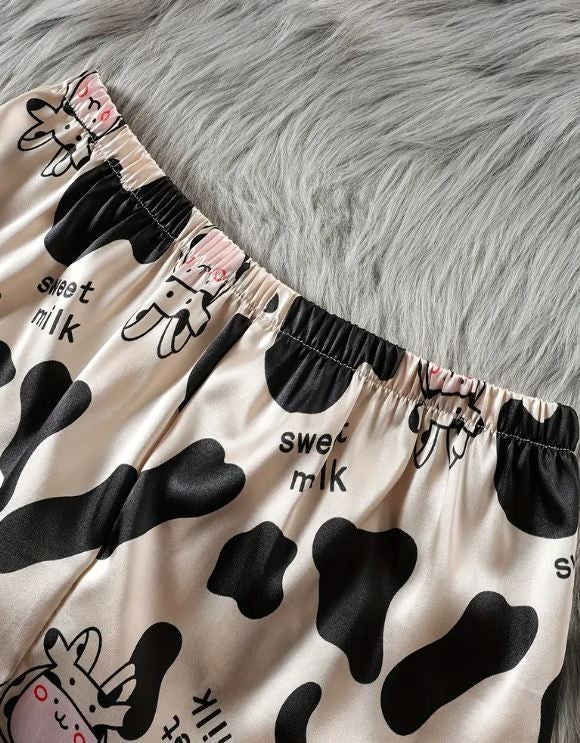 PJ silky feel soft satin spaghetti strap cow print top shorts sissy size S /8-10
