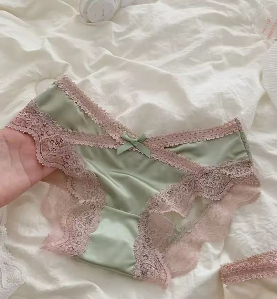 Women's silky feel satin green panties knickers lace bum trim sissy size 10 (M)