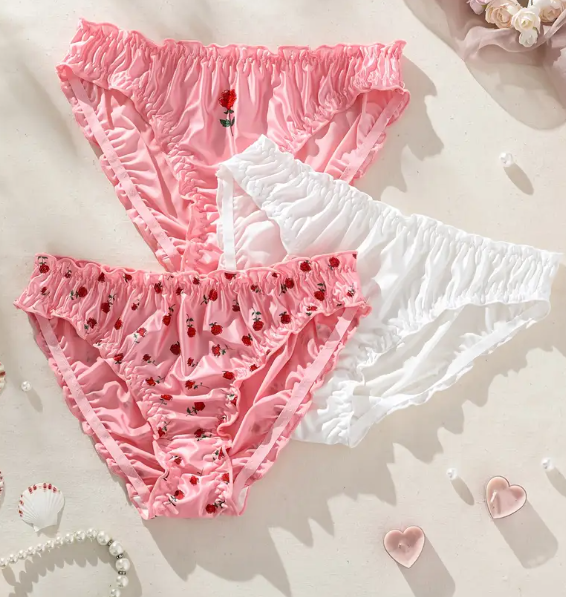 Women's Sexy soft silky feel knickers satin panties with rose design sissy TV CD