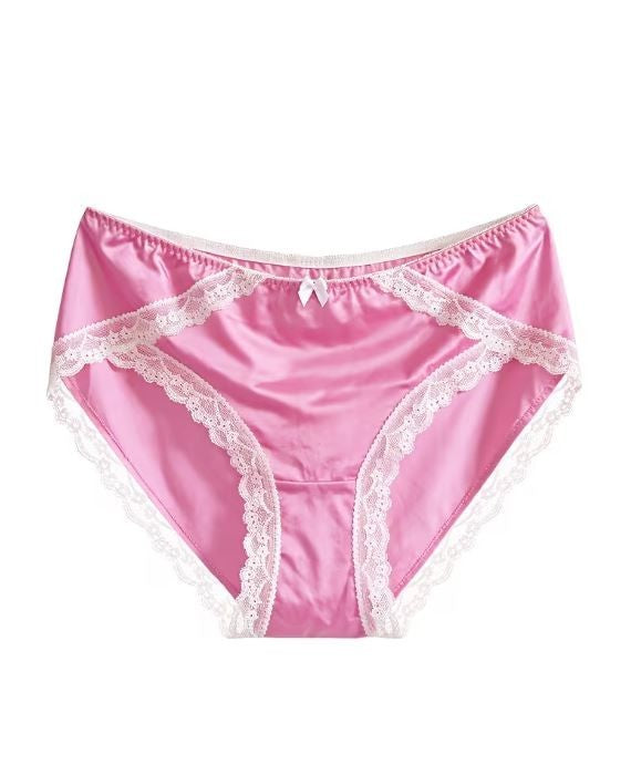 💗✨ Silky feel Pink Satin Lace Knickers – Soft Glossy Briefs ✨💗size L UK 12-14