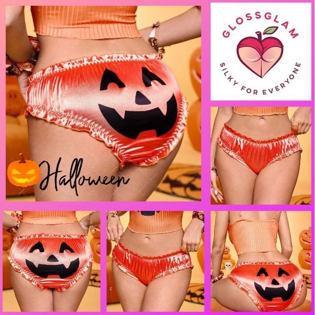 Women soft silky feel satin orange panties Halloween pumpkin knickers sizes M L