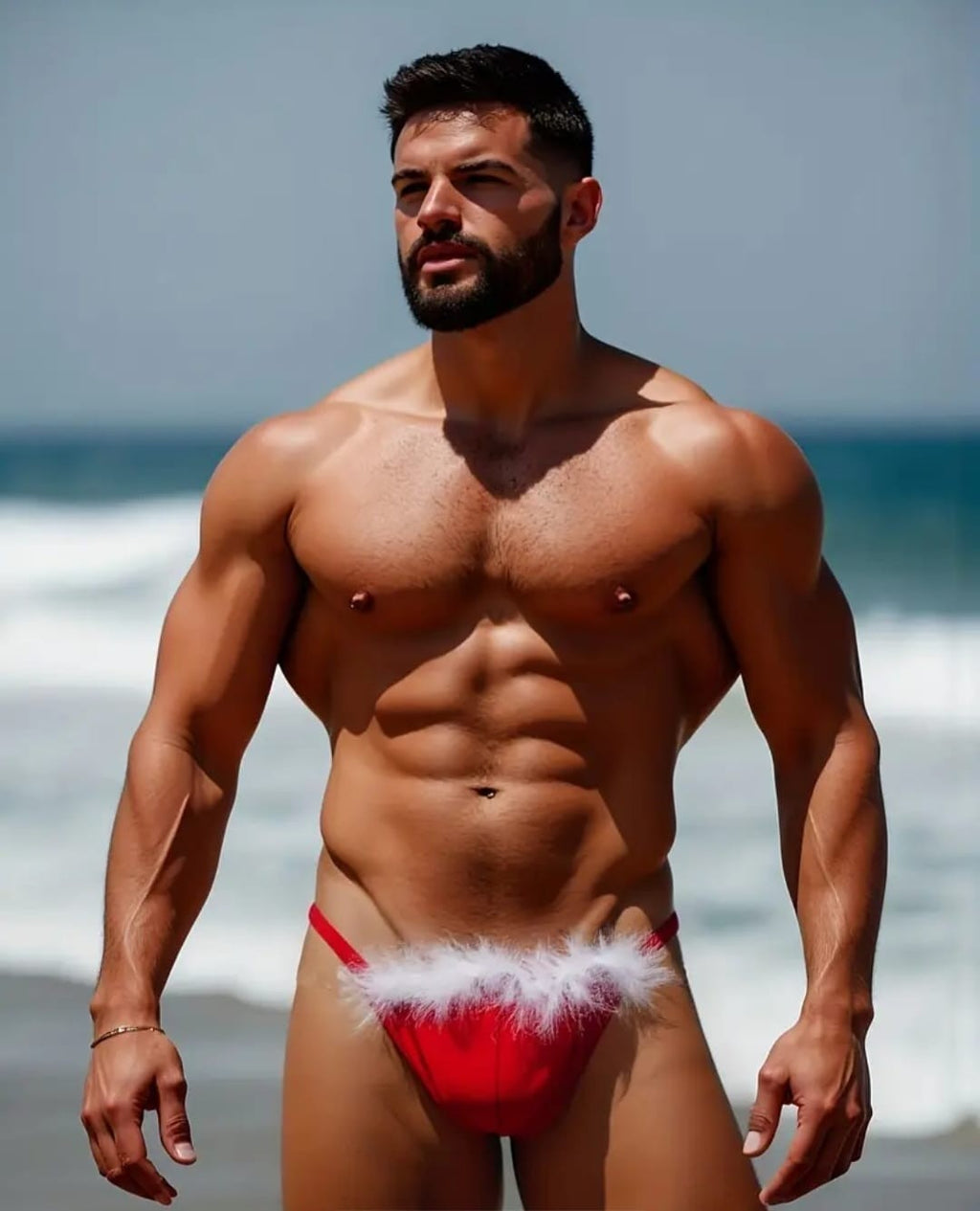 Men's Christmas sexy RED underwear fluffy detail tanga design S, M, L, XL, XXL