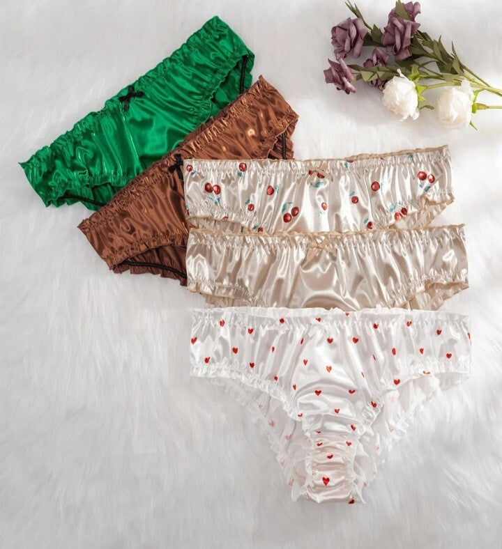 Plus size silky panties satin knickers full bum cover frill trim bow decor