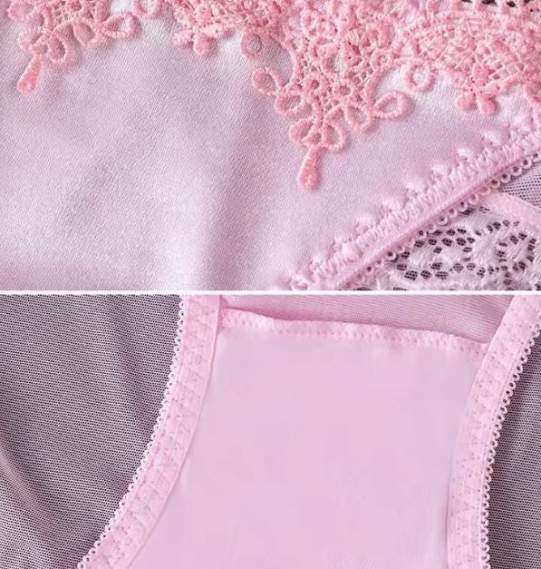 Stunning feminine silky feel satin knickers seamless embroidered lace back sissy