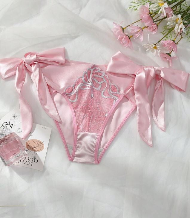 Women's pretty soft silky feel satin knickers adjustable sides lace detail Sissy