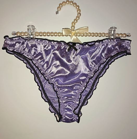Ladies Lilac Satin Frilly Knickers Shiny Silky Panties sissy size L 12-14