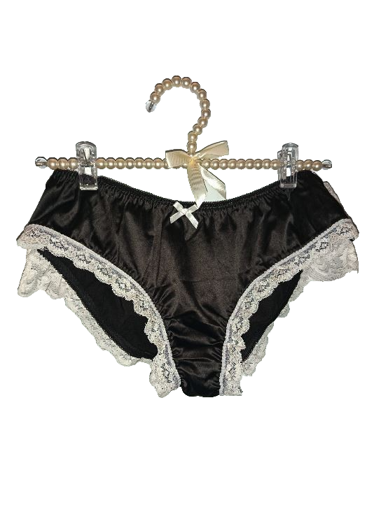 Beautiful silky feel knickers satin panties black sexy lace detail size M 10