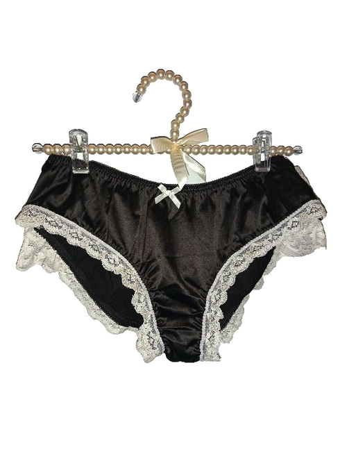 Beautiful silky feel knickers satin panties black sexy lace detail size M 10