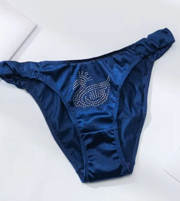 Silky feel royal blue satin panties tanga comfy bum coverage size UK 8 / (S)