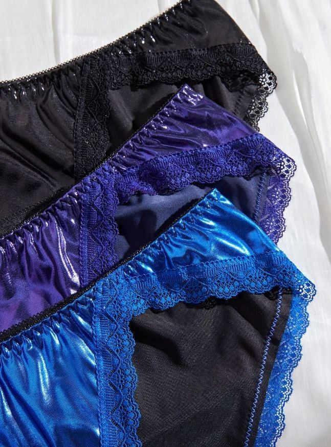 Women's plus size stunning glossy satin knickers silky feel panties lace trim