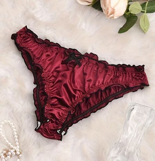 Ladies burgundy Satin Frilly Knickers Shiny Silky Panties sissy size M 10