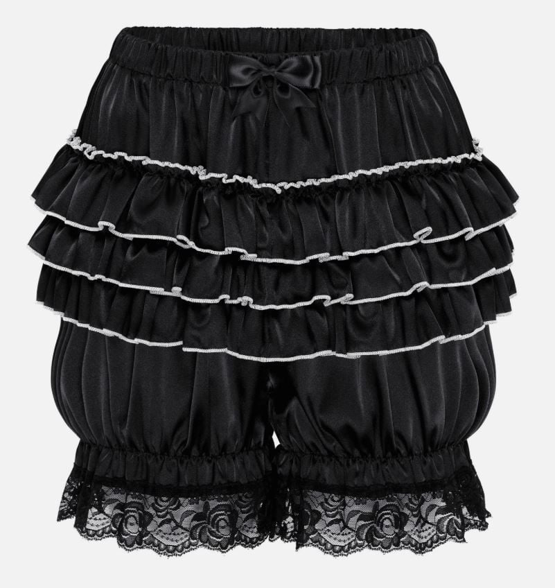 Silky satin bloomers black shorts pants ruffled lace trim sissy size L/UK 12-14