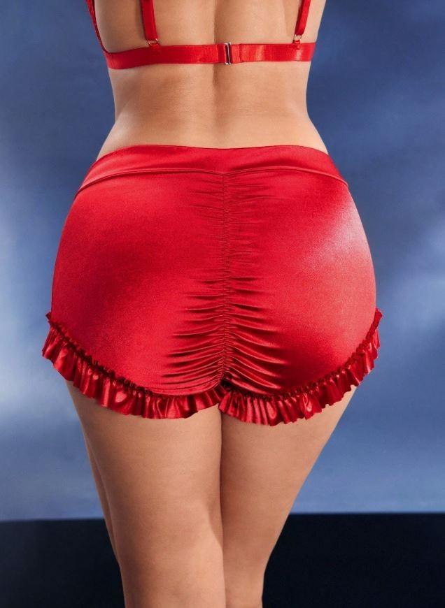 Women RED glossy silky feel satin knickers frilly ruched panties sissy size 10 M