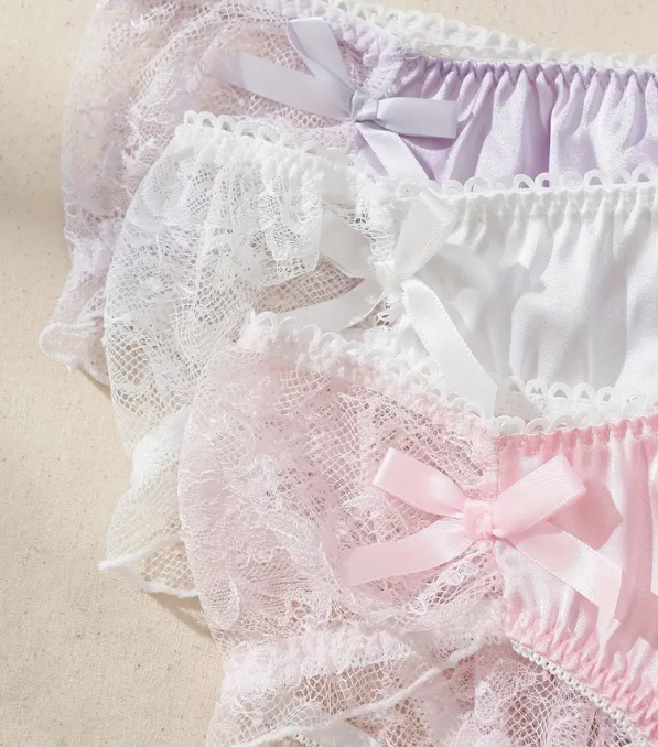 Women's Sexy Lace knickers With Bow Semi-sheer Silky soft feel front panties