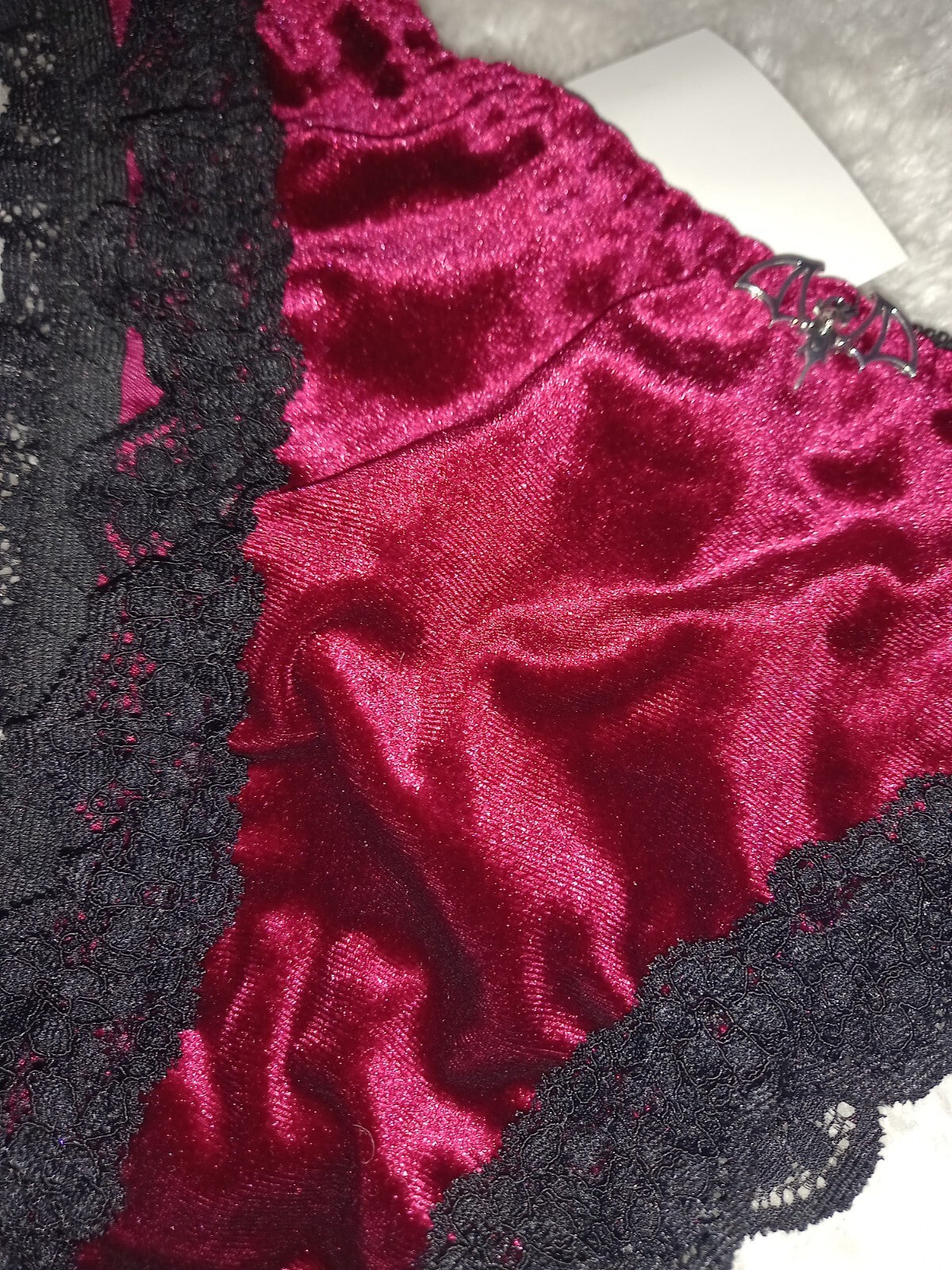 Soft Velvet & Lace with Batwing Pendant decor Triangle Panties sissy CD TV