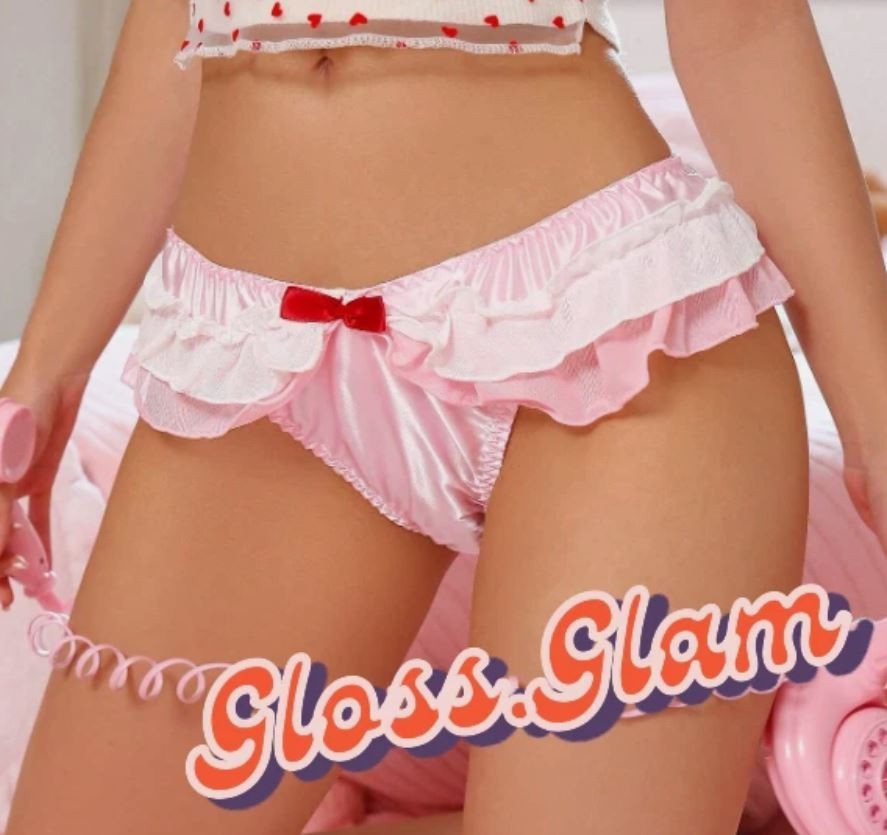 ❤️Ladies silky satin pink Frilly ruffles Knickers Panties sissy size S UK 8