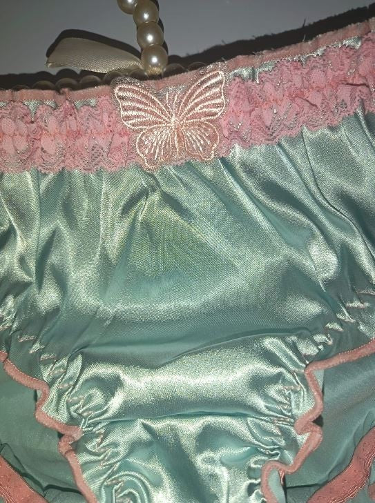Women’s mint green Satin knickers pink Lace Trim silky feel panties size L 12-14