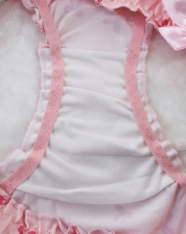 Adorable women's soft satin silky feel knickers bow printed panties bow details