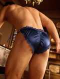 Men’s Blue Satin silky feel panties Side Tie ruched Luxury Fashion size S 8