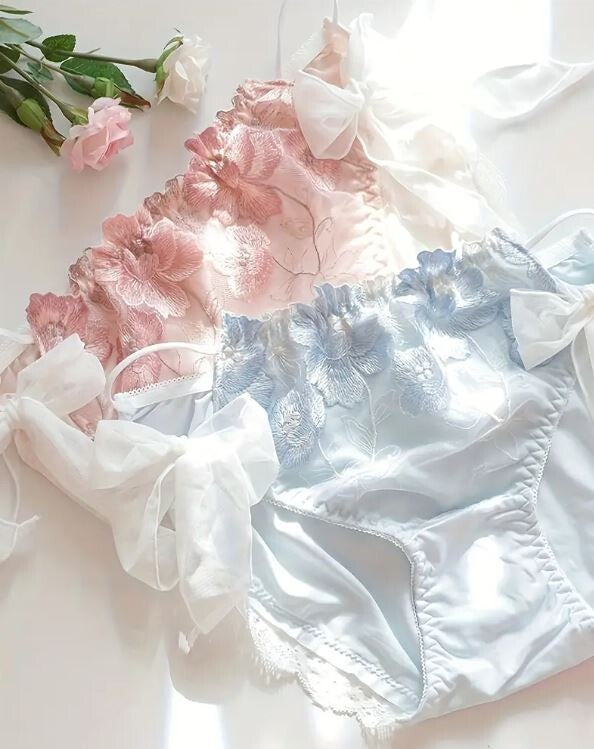 HOT Viral Japanese style soft silky feel satin lace panties bow ties decor sissy