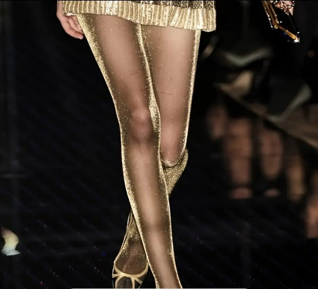 Ultra Shiny Sparkle Golden Glitter tights Party Celebration one size sissy