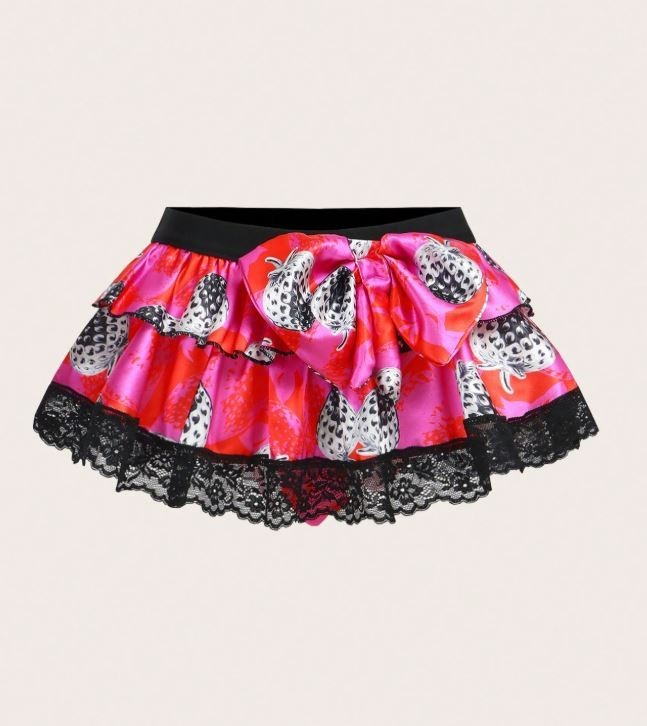 Women multilayered silky feel satin knickers fruity floral panties big bow sissy