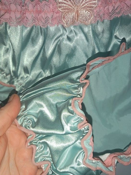 Womens mint green Satin knickers pink Lace Trim silky feel panties size XL 16-18