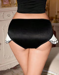 Silky feel Satin Frilly Knickers Briefs black Panties white ruffles size 12-14/L