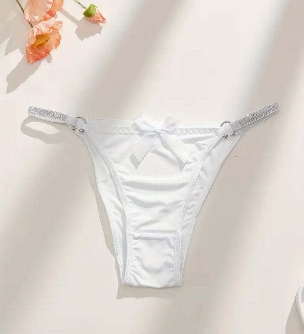 Soft silky feel panties Tanga with bow detail and chain design easy to open