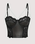 Sexy Lace & Faux Leather Bralette Chain Detail corset in black sissy CD TV