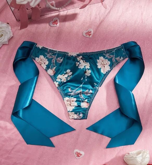 Women's sexy floral print silky feel satin side tie knickers sissy TV CD