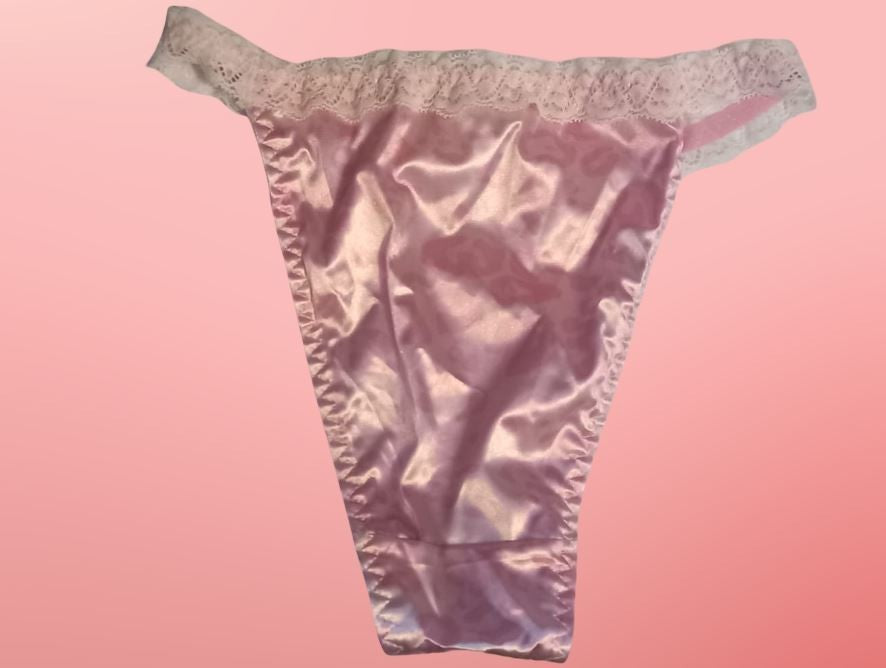 Stunning women's soft silky feel satin knickers tanga lace trim panties pink