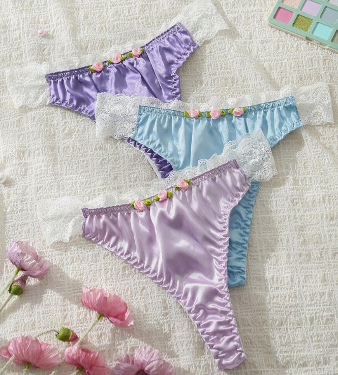 Cute & Romantic Women's Sexy Thong various colours roses detail soft silky feel