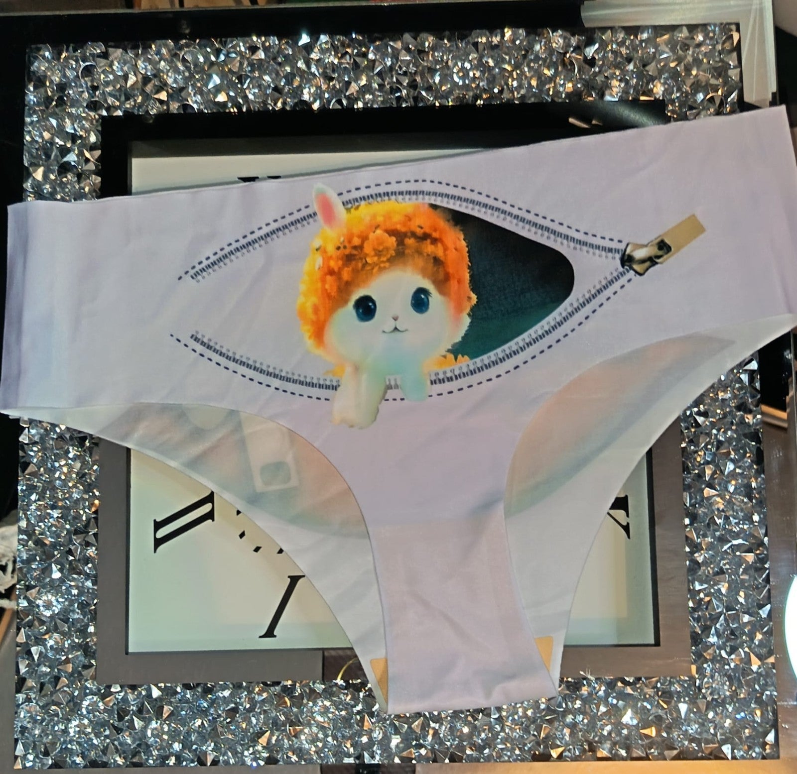 Womens silky feel satin panties seamless 3D cartoon print size M to L - 10/12/14